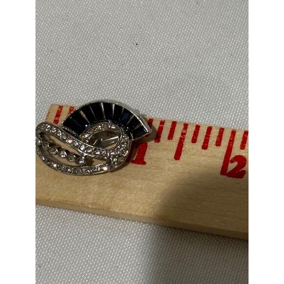 Weisner Baguettes Silver Simulated Sapphire & diamond vintage clip on earrings - Picture 6 of 6